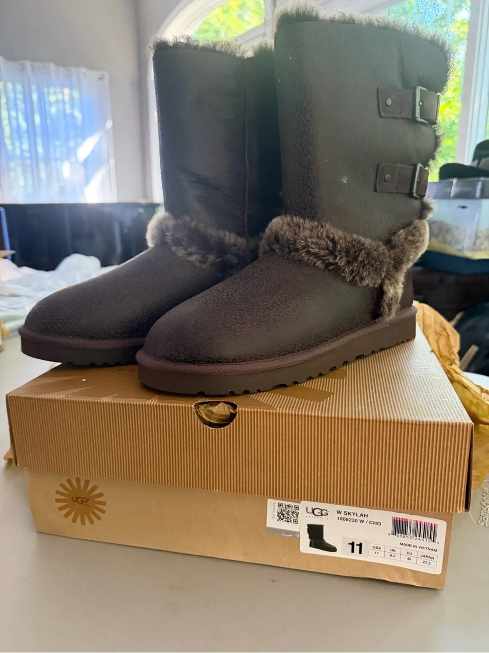 UGG Women's Chocolate Brown Shearling-Trim Winter Boots